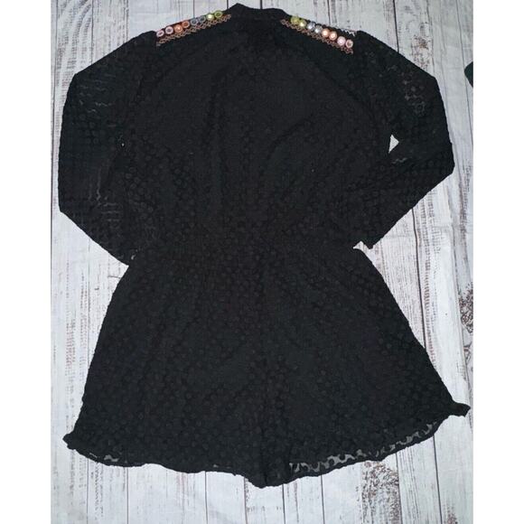 Harlyn Anthropologie Black Boho Embroidered Short Jumpsuit Size XL - Picture 4 of 7